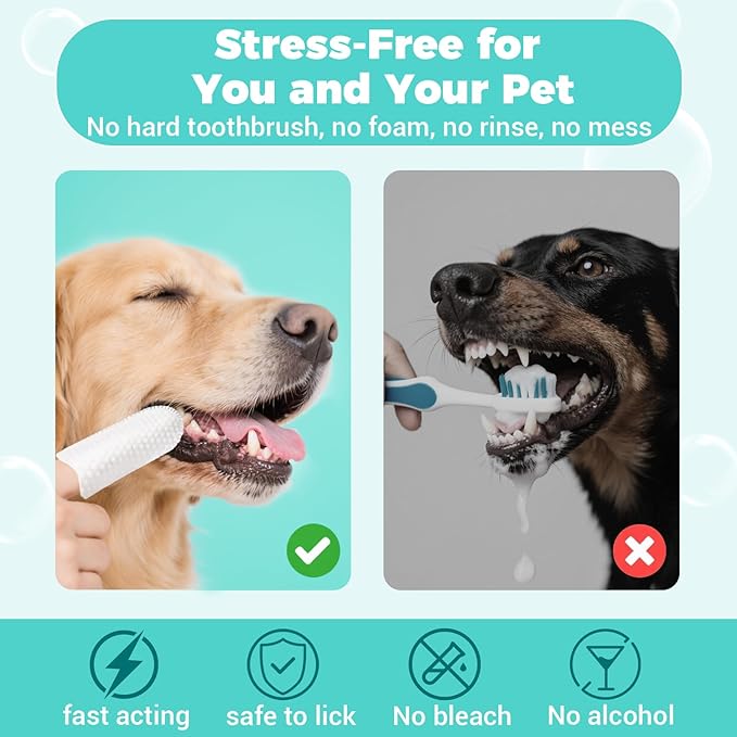 Teeth Cleaning Finger Wipes for Dogs & Cats,Dental Cleaning Wipes for Dogs and Cats,Pet Teeth Cleaning Finger Wipes,Reduces Plaque and Freshens Breath, Removes Tartar, Disposable Wet Wipes 50ct