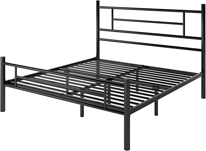 SHA CERLIN 14 Inch Queen Size Metal Bed Frame with Iron-Art Headboard and Footboard,Under Bed Storage Space,Platform Bed with Metal Slats Support,Easy Assembly,Noise Free,No Box Spring Needed,Black