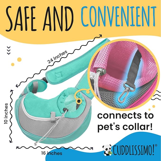 Pet Sling Carrier - Soft Front-Chest Carrying Bag for Small Pets (Ideal for Dogs, Puppies & Cats 6β10 lbs) - Carefully Sized for Yorkshire Terrier, Maltese, Toy Poodle, Papillon -(Teal-L)