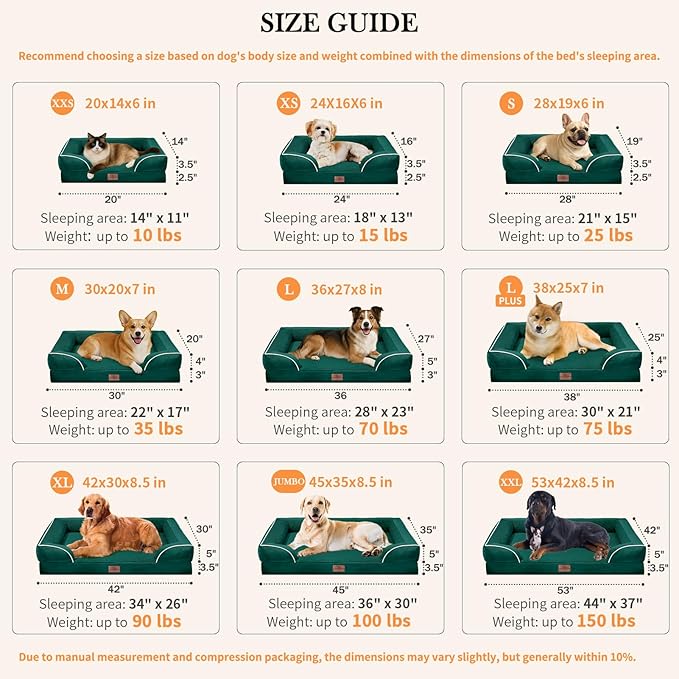 Comfort Expression Small Dog Beds Waterproof Cat Beds Orthopedic Foam Sofa Beds for Small Dogs Comfy Pet Bed with Washable Removable Cover & Non-Slip Bottom(XX-Small,Emerald)