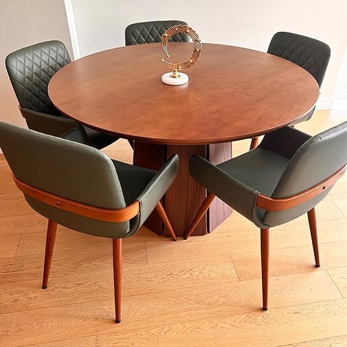 LUNLING Mid Century Modern Faux Leather Dining Chairs Set of 2, Green, Upholstered Seat, Metal Legs, Adjustable Foot for Kitchen Dining Room Desk Chairs