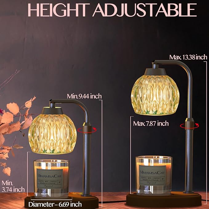 Candle Warmer, Candle Warmer Lamp with Timer/Dimmer,Wax Melt Warmer for Bedroom décor, Gift for Mom, Height Adjustable to Fit Large Yankee Candle Jars, 2X 50W Bulbs