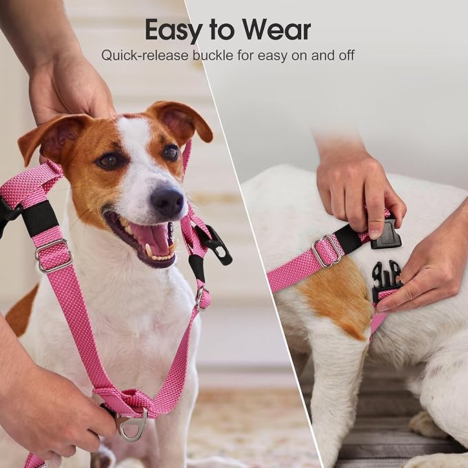 Annchwool Adjustable Dog Harness-Lightweight No Pull Dog Harness with Handle for Small & Medium and Large Dogs-Front Clip Easy for Walking Vest Harness(Pink,L)