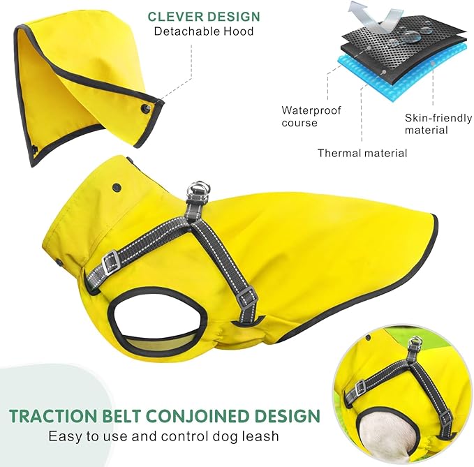 Mosucoirl Dog Raincoat Waterproof Doggie Hoodie Reflective Dog Raincoat Hooded Adjustable Rain Jacket for Small Medium Large Dogs Puppies Doggie (Yellow, M)