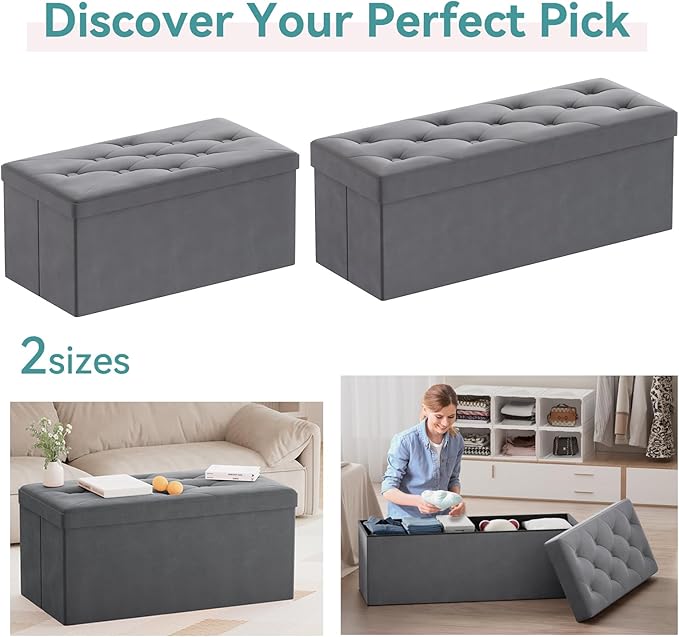 BRIAN & DANY Folding Storage Ottoman Bench, Ottoman with Storage, Foot Rest, Benches Seat for Bedroom, Living Room, Entryway, Long Shoes Bench, 15.7" x 31.5" x 15.7" Gray