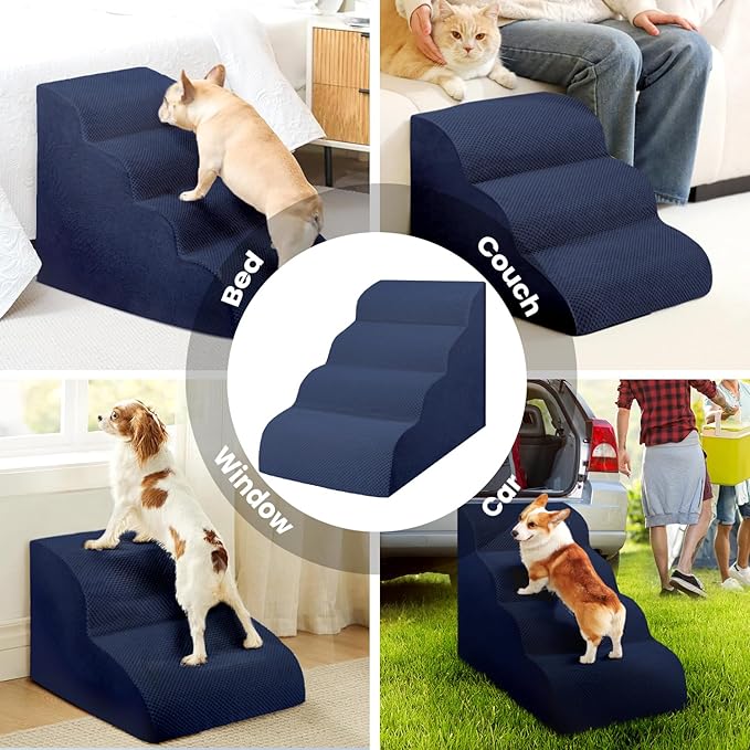 Dog Stairs for Small Dogs, High Density Foam Dog Steps, Extra Wide Non-Slip Pet Ramp for High Beds Or Couch, Soft Doggie Ladder for Dogs Injured, Older Pets, Small Cats