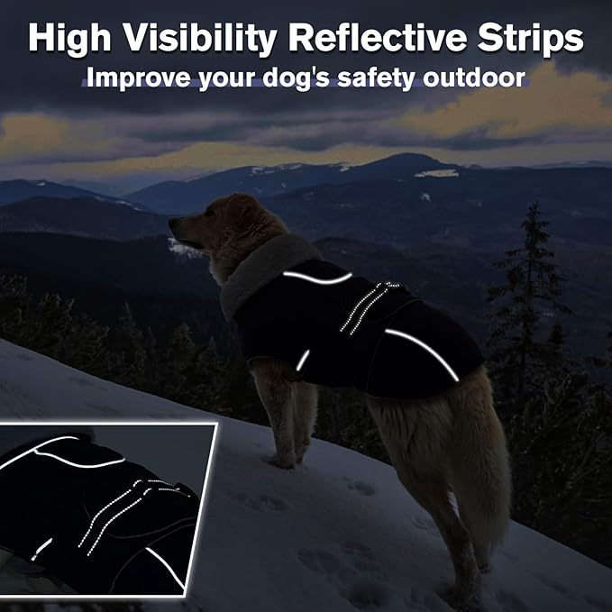 Lelepet Warm Dog Coat Reflective Fleece Vest Waterproof Dog Jacket with Adjustable Buckle Hook & Loop Windproof Cold Weather Coats for Small Medium Large Dogs, Navy Blue, L