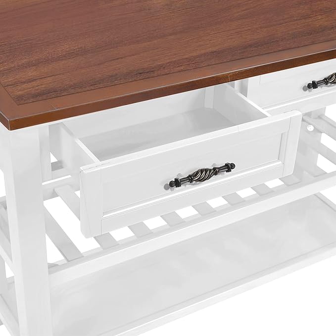 Retro Design Console Table with Two Open Shelves, Pine Solid Wood Frame and Legs for Living Room