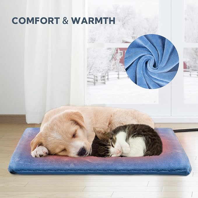 Heated Cat Bed, Adjustable Temperature Dog Cat Heating Pad with 6 Temp & 5 Timer, Pet Heating Pad for Cats Dogs with Chew Resistant Cord, Electric Dog with Washable Cover 18X18