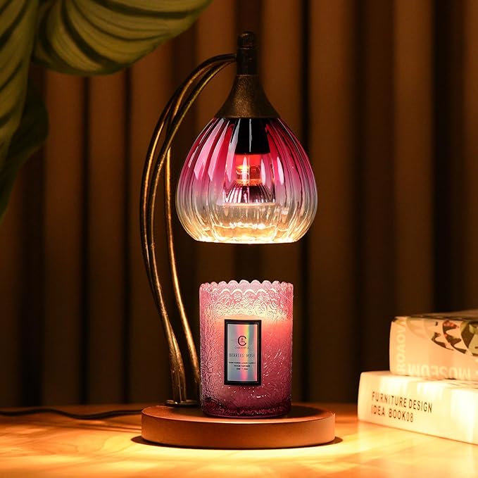 Candle Warmer Lamp with Timer -Dimmer Candle Warmer Light for Jar Candles -Electric Wax Melt Warmer Lamp, Birthday Gifts for Women Mom House Warming Gifts New Home Decor Ruby Red Gradient 2 Bulb