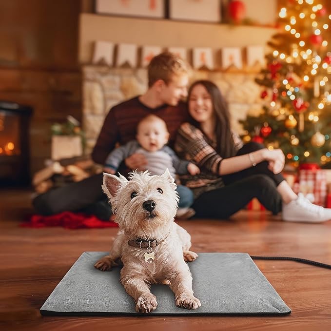 Toozey Pet Heating Pad, 6 Adjustable Temperature Dog Cat Heating Pad with Timer, Waterproof Heated Dog Bed with Chew Resistant Cord, Indoor Electric Pet Heated Mat 28x20in