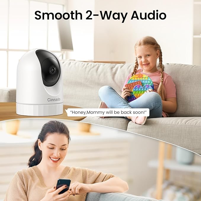2K Home Security Cameras-2.4Ghz WiFi Indoor Camera with 360° Motion Detection for Pets/Nanny/Baby/Dog, 2 Way Audio, 24/7 SD Card Storage, Cloud Storage, Works with Alexa & Google Home, D1 4P