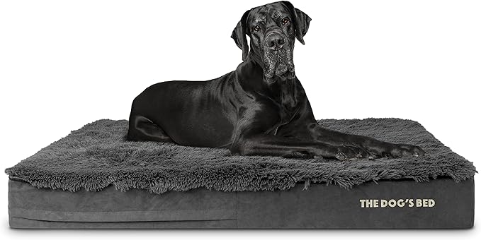 The Dog’s Bed Orthopedic Memory Foam Dog Bed, XXL Grey Fur 54x36, Pain Relief for Arthritis, Hip & Elbow Dysplasia, Post Surgery, Lameness, Supportive, Calming, Waterproof Washable Cover