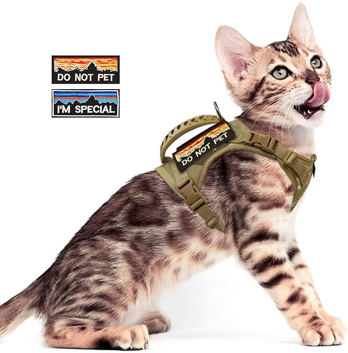 Tactical Cat Harness for Walking Escape Proof,Adjustable Pet Vest Harness,Soft Mesh Padding Large Cat,Small Dog with Quick-Release Buckle and Rubber Handle