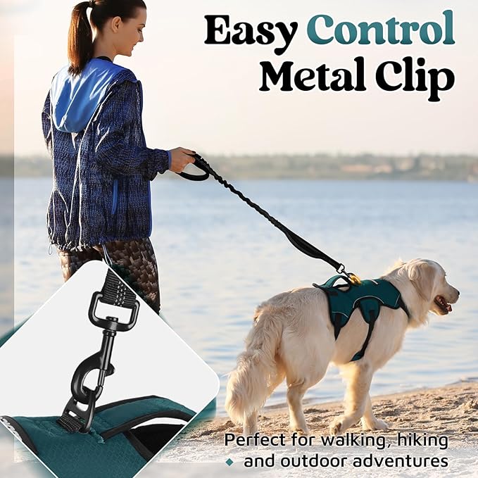 rabbitgoo Escape Proof Dog Harness, Soft Padded Full Body Pet Harness, Reflective Adjustable No Pull Vest with Lift Handle and Leash Clip for Large Dogs Walking Hiking Training, Dark Green, XL