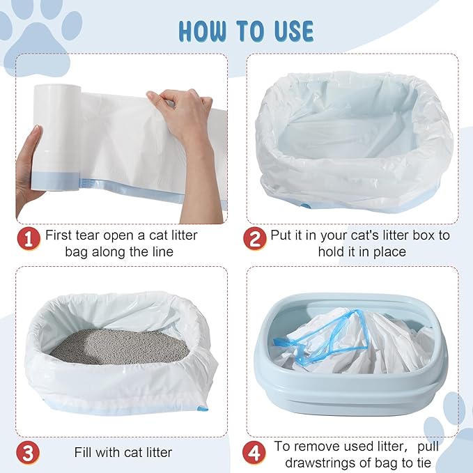 Tinlade 50 Count Jumbo Cat Litter Box Liners Large Drawstring Cat Litter Liners Bags Unscented Tear Resistant for Trash Waste to Keep Your Home Clean(39 x 22 Inch,White, Multicolor)