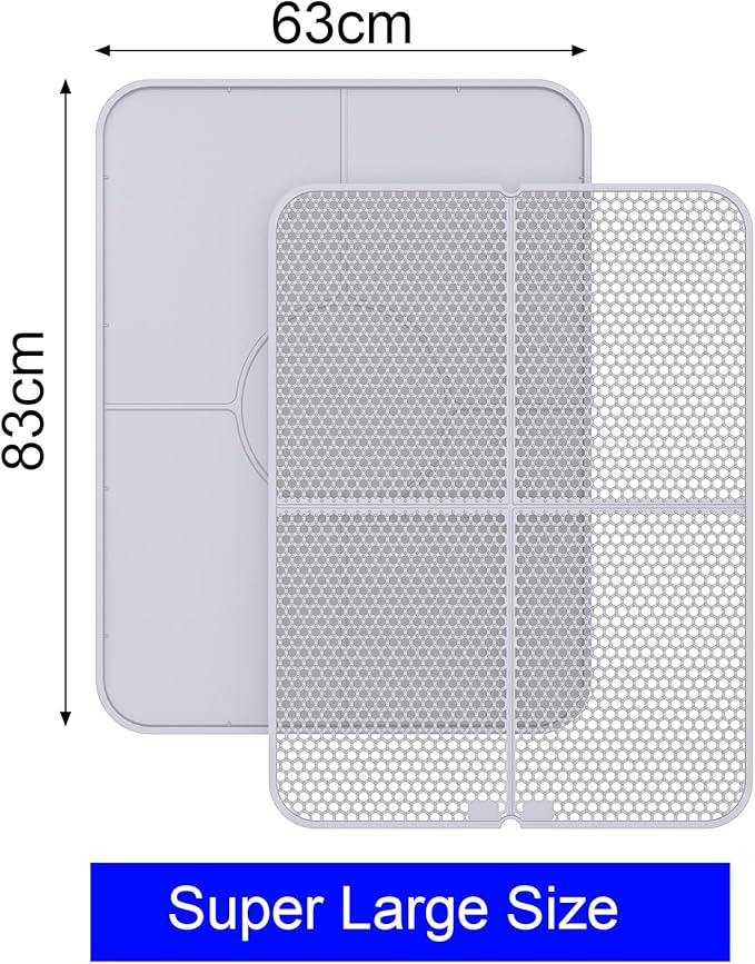 Large Cat Litter Mat, Large Kitty Litter Box Mat Waterproof Urine Proof Trapping, Easy Clean, Silicone Cat Supplies & Accessories for Indoor Pets (Grey, 32.67x24.8x0.47 in)
