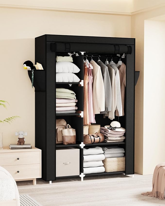 Mavivegue Portable Closet,Portable Closet,Wardrobe,Storage Closet with Cover,Free Standing Closet for Bedroom,Black,2 Rows, 43" W x 18" D x 64" H
