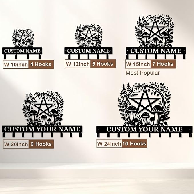 Customized Keys Holder - Personalized Mushroom Wonderland Key Hooks Wall Metal Sign Decor,Wall Holder,Door Hook (Style E)