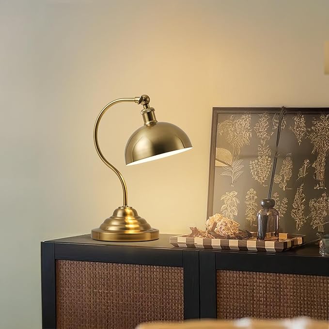 Cordless LED Table Lamp Set of Two, Swing Arm Desk Lamp, Rechargeable, Dimmable/3 Color/Memory Function, Modern Rechargeable Table Light for Living Room,Bedroom,Bedside, Brass