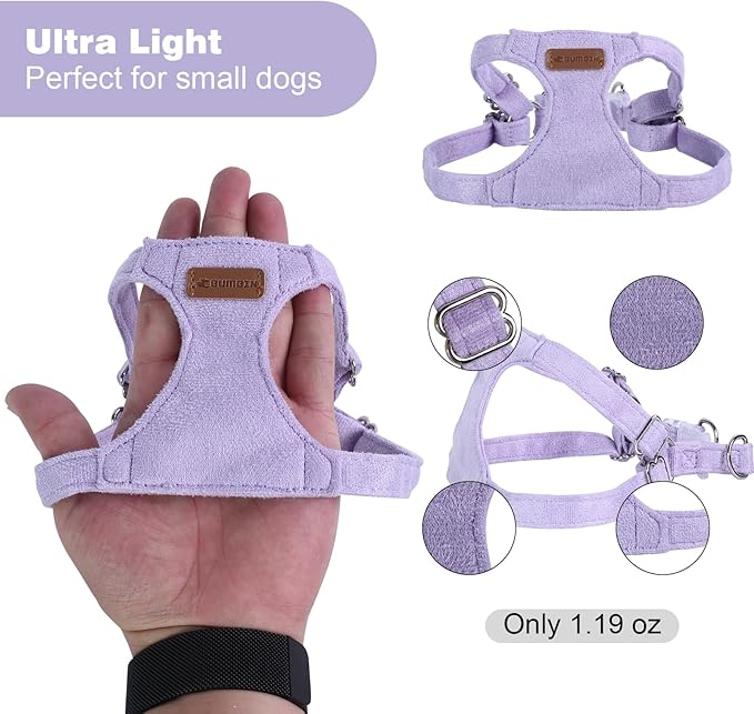 Dog Harness and Leash Set, XS No Pull Adjustable Puppy Harness with Multifunction Purple Dog Leash and Collar, Soft No Choke Escape Proof Pet Harness Vest for Small Dogs and Cats (Purple, XS)