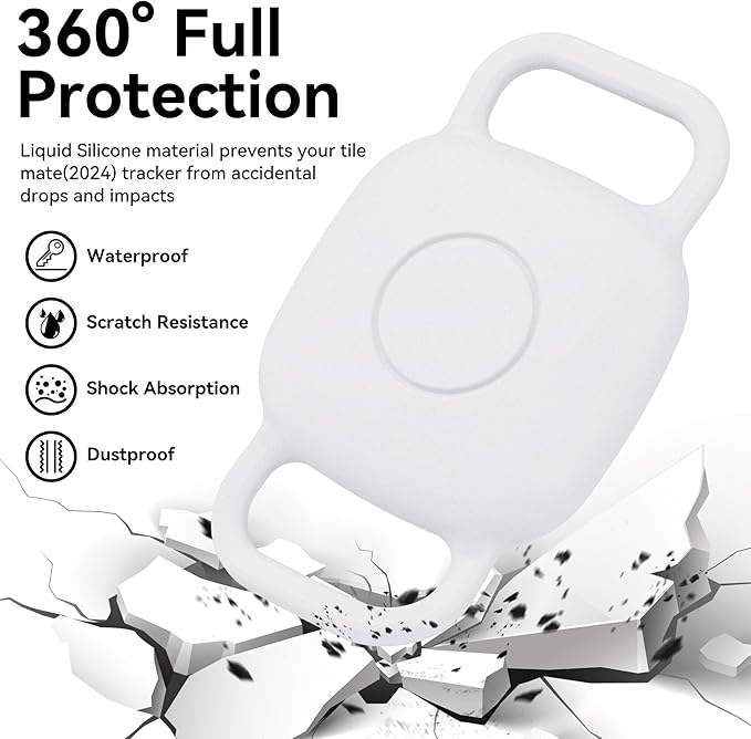 DDJ 2-Pack Dog Collar Holder for Tile Life360 Mate (2024) 2022 Tracker, Waterproof Silicone Cover Full-Body Protective Case for Tile Mate Tracker Cat Collar, Ultra Durable, Scratch Resistant, White