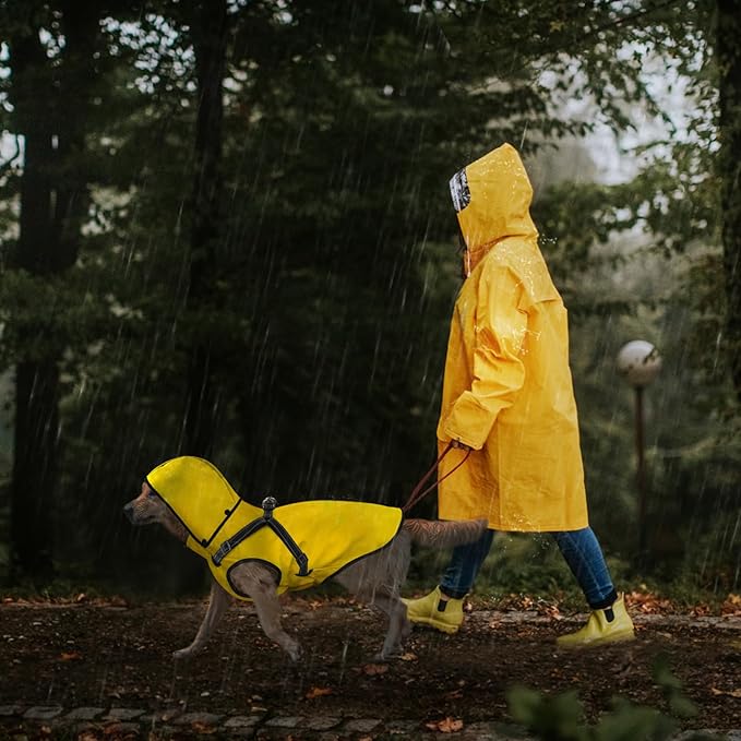 Mosucoirl Dog Raincoat Waterproof Hoodie Reflective Dog Raincoat Hooded Adjustable Rain Jacket for Small Medium Large Dogs Puppies Doggie (Yellow, XL)