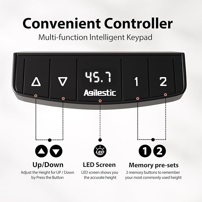 Agilestic 48 Inch Electric Standing Desk with Drawers, Adjustable Desk with Storage Shelf, Stand Up Home Office Computer Table, Splice Board, Dark Walnut