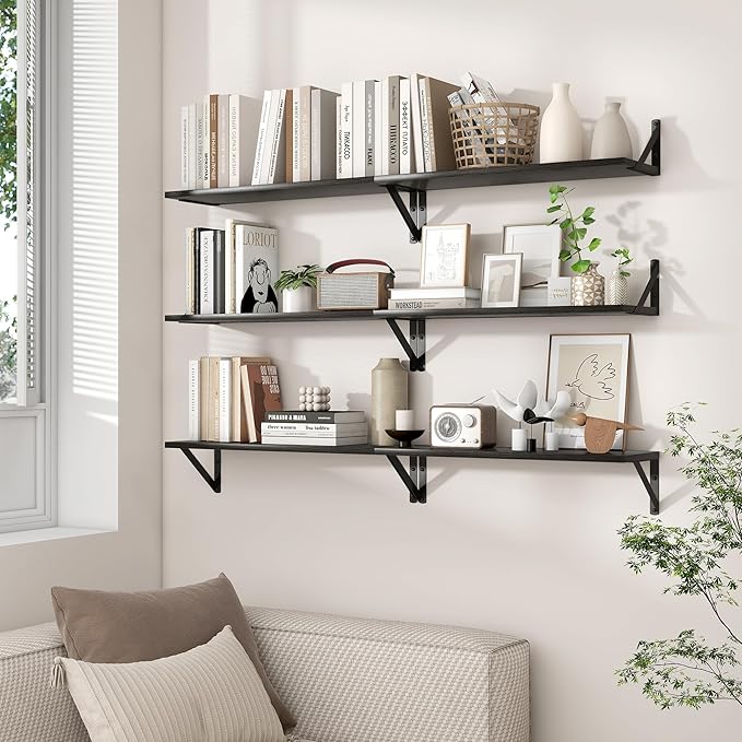 Axeman Black Floating Shelves for Wall 40 Inch | 39.4W x 8D Rustic Wood Floating Shelves Set of 2 | 8" Deep Long Wall Shelves for Bathroom Kitchen Living Room | Bookshelf Display Shelves - Black