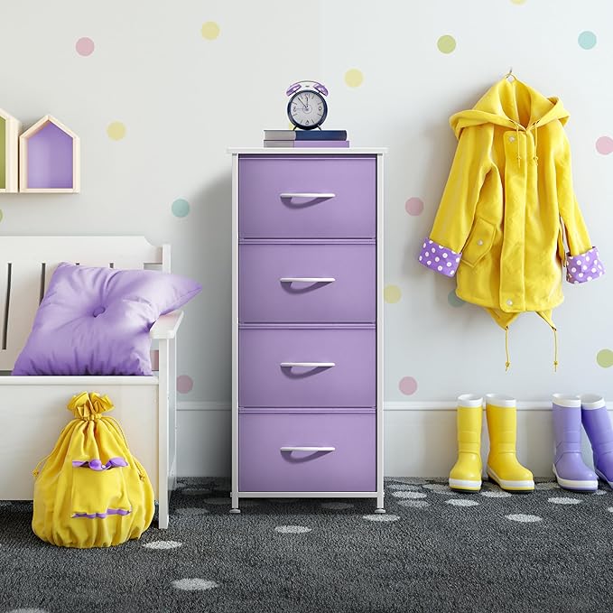 Sorbus Dresser Storage Tower, Organizer Drawers for Closet Boys & Girls Bedroom, Bedside Furniture, Chest for Home, College Dorm, Steel Frame, Wood Top, Fabric Bins (Purple)