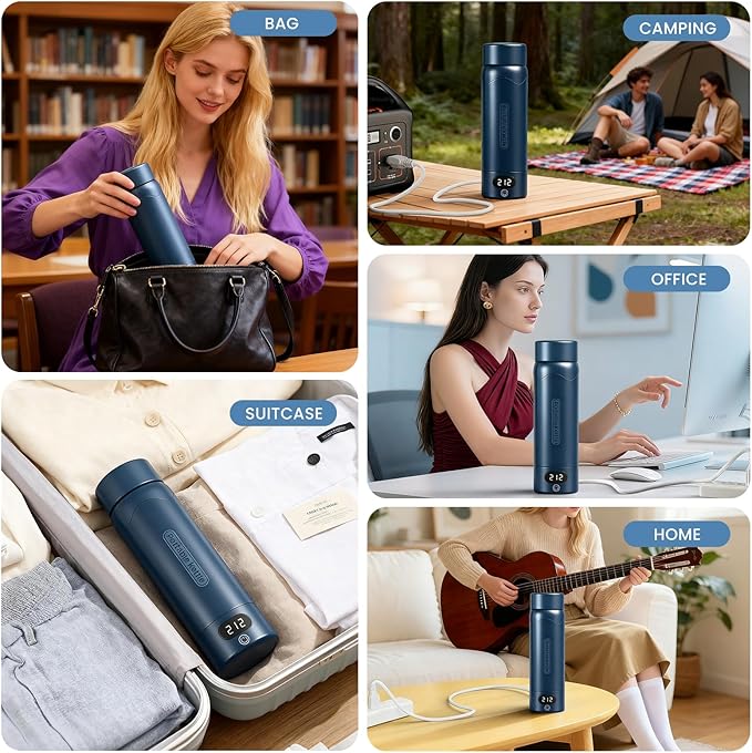 Travel Electric Kettle Portable Mini Kettle, 316 Stainless Steel 16.91Oz/500mL, Small Hot Water Boiler with 4 Temperature,Fast Boiling water with Auto Shut-Off and Boil Dry Protection Blue