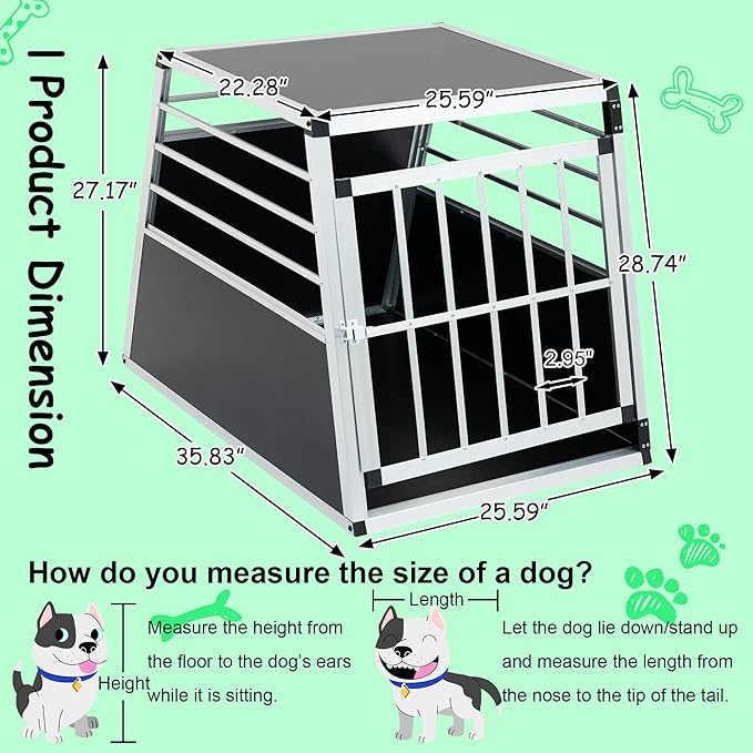 Single Doors Aluminium Pet Car Transport Crate, Lockable Travel Dog Cage, Sturdy Construction for Small Dogs and Cats, Portable Puppy Carrier for Car Use