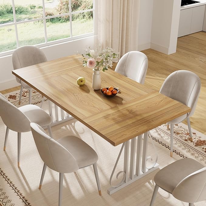 Dining Table for 4-6 People, 70.87'' Rectangular Dinner Table Modern Artistic Openwork Metal Legs for Dining Room, Kitchen, Living Room