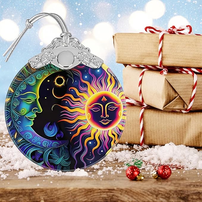 Sun and Moon Stained Glass Hanging Ornament - Christmas Tree Decoration Idea