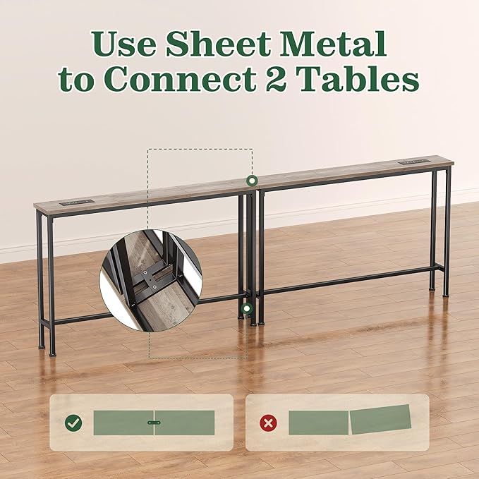 SUPERJARE 78.8 Inch Narrow Console Table with Outlet, Sofa Tables, Behind Couch Table, Long Entryway Tables with Charging Station, for Living Room, Oak