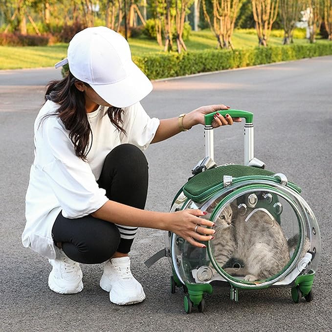 Pet Trolley Case with Ventilation Holes, Pet Carrier,Pet Rolling Carrier,Clear Window Pet Trolley Case,Pet Strollers for Small Dogs,Cat Carrier with Silent Wheels Telescopic for Travel Pink