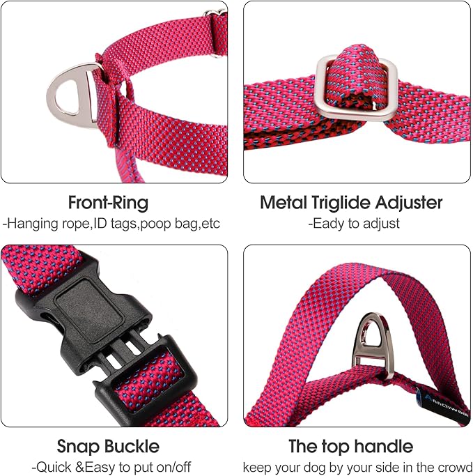 Annchwool Adjustable Dog Harness-Lightweight No Pull Dog Harness with Handle for Small & Medium and Large Dogs-Front Clip Easy for Walking Vest Harness(Red,M)