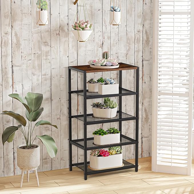 Narrow Shoe Rack for Front Door Entrance, Entryway, and Closet Shoe Organizer with 4 Sturdy Metal Mesh Shelves and Wooden Top, Holds 10 Pairs, Ideal for Storage or Display