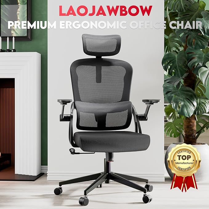 Ergonomic Office Chair - 400LB Comfy Desk Chairs with Adjustable Headrest and Lumbar Back Support, Mesh Computer Chairs with Wheels and Arms for Home Office, Study, Bedroom and Dorm (01black)