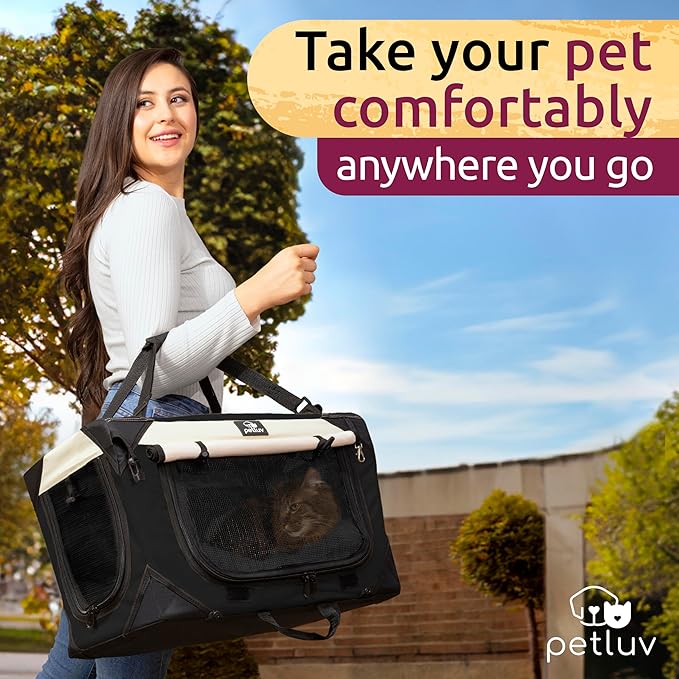 Medium Cat Carrier & Dog Carrier for Most Cats or Small Dog. Soft Sided Pet Carrier for Travel. Collapsible, Portable with Soft Bed, Top & Side Loading, Locking Zippers, Puppy Crate & Kennel