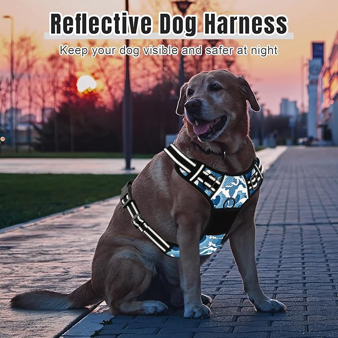 Rnivvi No Pull Dog Harness, Cute Reflective Small Sized Puppy Kitten Harness, Adjustable Soft Padded Vest for Small Dogs, Cats, Heavy Duty Pet Vest with Easy Control Handle for Walking, Japanese Style