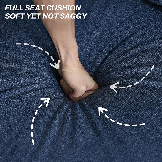 3 Seater Couch for Living Room, 79'' Comfy Deep Seat Sofa with Adjustable Armrests & USB/Type-C Charging Ports, Mid Century Modern Couch for Bedroom, Home Office, Blue