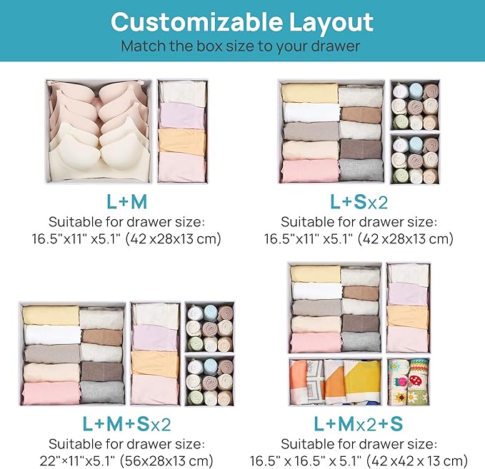 Vtopmart 12 Pack Baby Clothes Organizer, Dresser Drawer Organizer for Baby Clothing, Foldable Fabric Closet Drawer Storage Bins, Dresser Dividers for Bra, Socks, Ties, Scarf