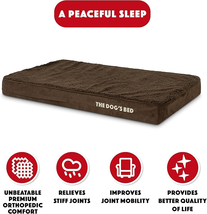 The Dog’s Bed Orthopedic Memory Foam Dog Bed, Large Brown Plush 40x25, Pain Relief for Arthritis, Hip & Elbow Dysplasia, Post Surgery, Lameness, Supportive, Calming, Waterproof Washable Cover