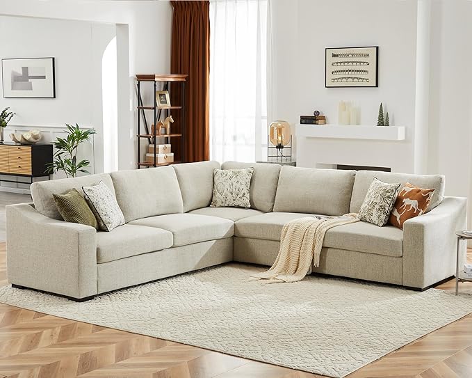 ABCASA 112" L Shaped Sectional Sofa with Detachable Sofa Cover, Reversible Sectional Modular Couch for Living Room, Linen Fabric Corner Couch with 7 Seats, Oatmeal