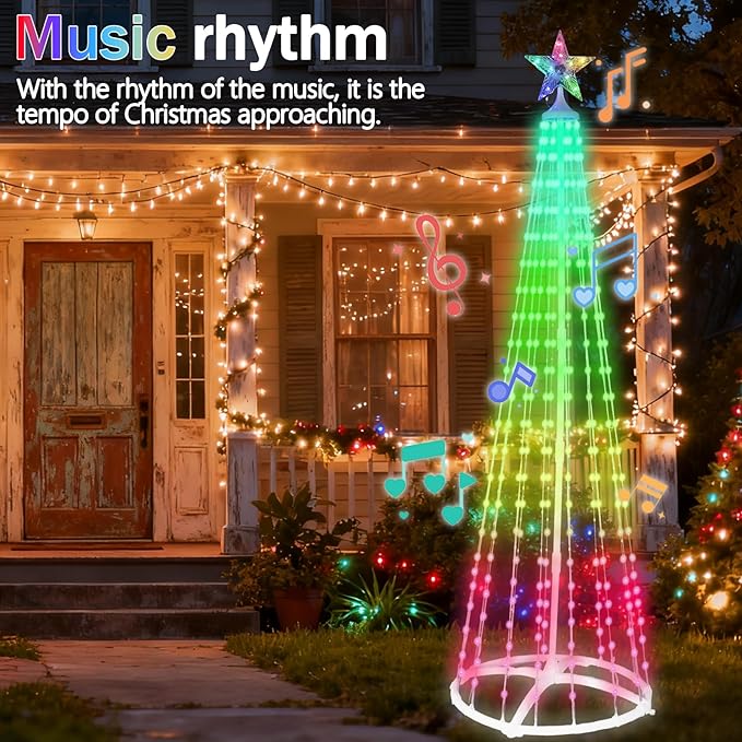 6FT LED Outdoor Christmas Tree Lights, 2025 Smart Christmas Cone Tree with App & USB Control, Remote Timer, Music Sync, Waterproof for Outside Porch Yard Xmas Decorations