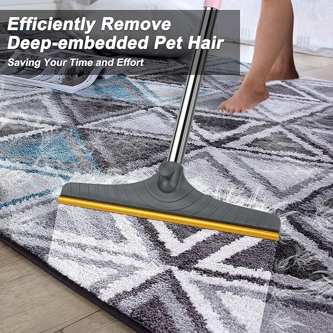 B-Land Carpet Rake for Pet Hair Removal, Reusable Pet Hair Remover with 60” Adjustable Long Handle, Carpet Scraper Dog Cat Hair Remover Tool for Rugs, Mats, Couch, Furniture (Grey)