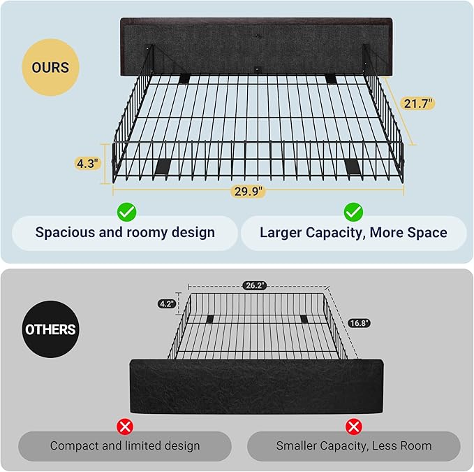 Allewie Upholstered King Size Platform Bed Frame with 4 Storage Drawers and Headboard, Diamond Stitched Button Tufted, Mattress Foundation with Wooden Slats Support, Black Brown
