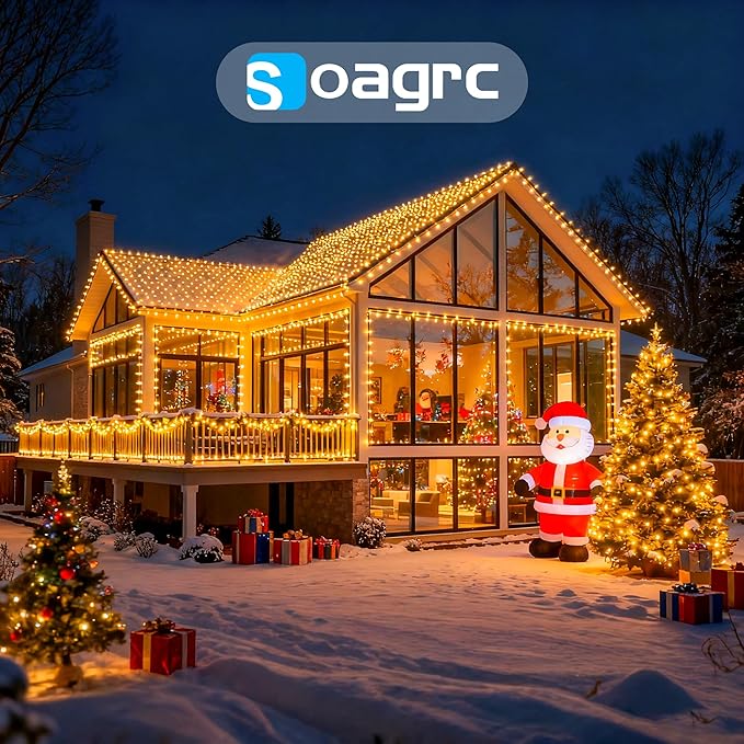 Outdoor Christmas Lights, 400LEDs 131FT Christmas Tree String Lights, IP67 Waterproof 8 Modes Warm White Holiday Lights with Remote for House Yard Xmas Decorations