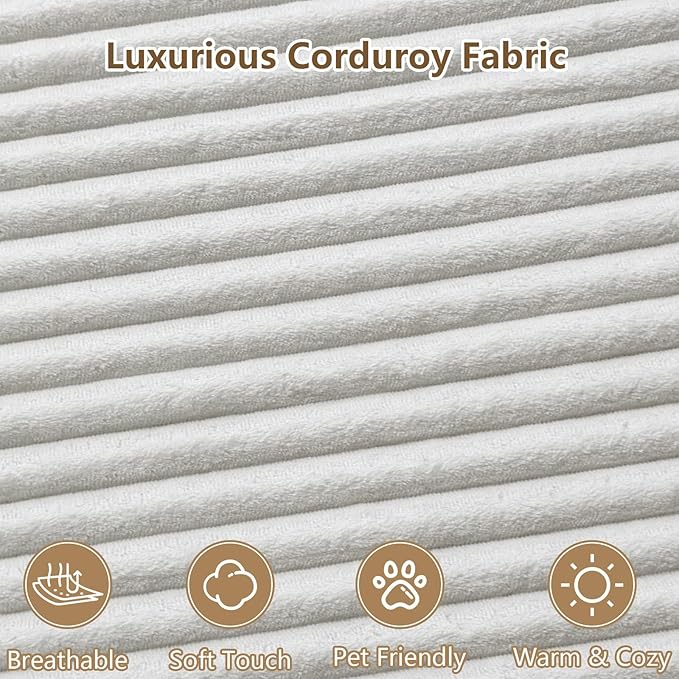 96" U-Shape Cloud Couch, Modern Modular Sectional L-Shape Sofa with Ottoman, Corduroy Upholstered Couches Deep Seat Sleeper Chaise Longue for Living Room, No Assembly Required(White, Left Facing)